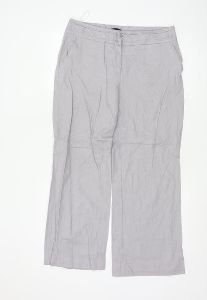 M&Co Women Grey Linen Viscose Wide-Leg Trousers Size M