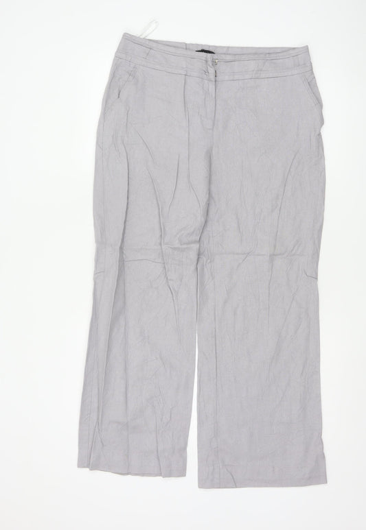 M&Co Women Grey Linen Viscose Wide-Leg Trousers Size M