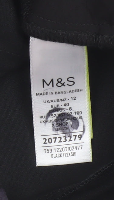 Marks and Spencer Women Black Size 12 Short Stretch Cotton Trousers
