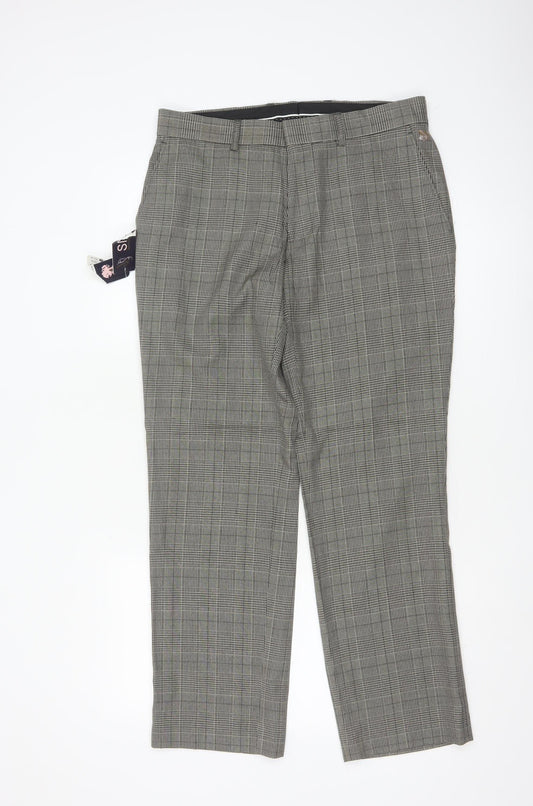 Topman Unisex Grey Check Trousers Size 32S Classic Fit