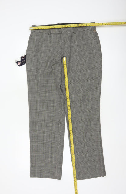 Topman Unisex Grey Check Trousers Size 32S Classic Fit