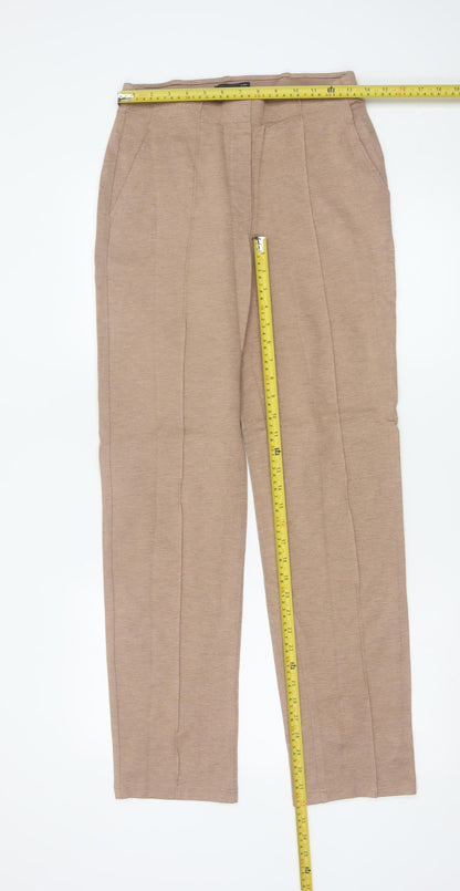 Marks and Spencer Womens Beige Regular Viscose Blend Straight Trousers Size 8
