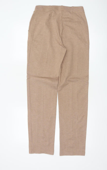 Marks and Spencer Womens Beige Regular Viscose Blend Straight Trousers Size 8