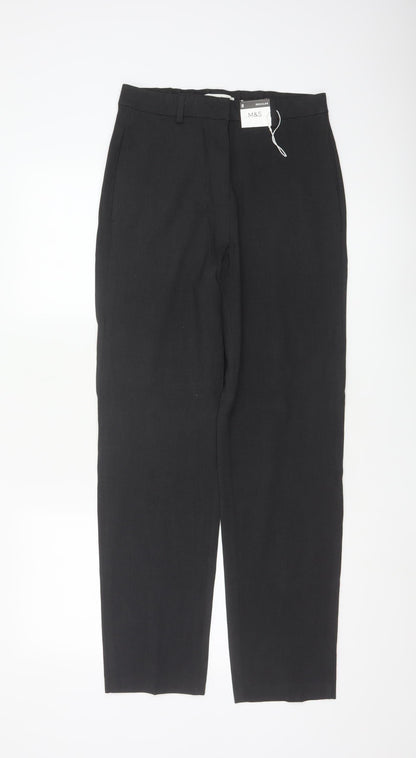Marks and Spencer Womens Black Size 8 Regular Straight Linen Trousers