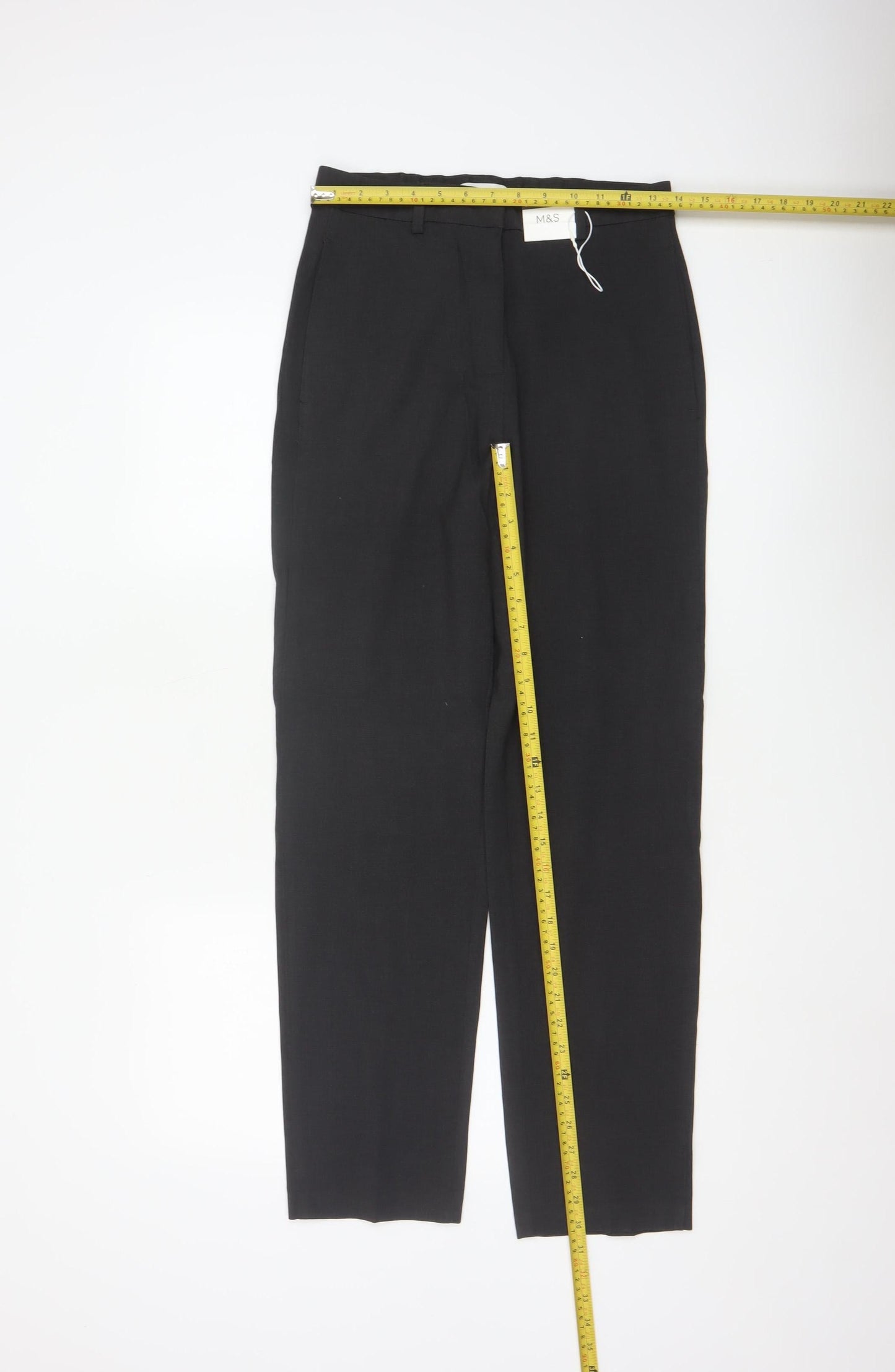 Marks and Spencer Womens Black Size 8 Regular Straight Linen Trousers