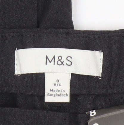 Marks and Spencer Womens Black Size 8 Regular Straight Linen Trousers