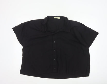 Bananeira Da Silva Womens Black Cotton Collared Button-Up Shirt M