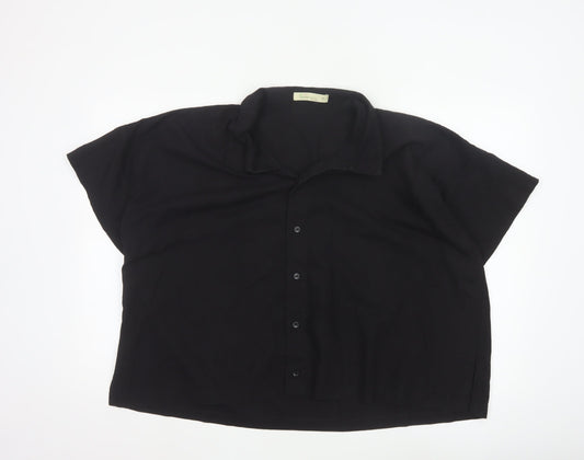 Bananeira Da Silva Womens Black Cotton Collared Button-Up Shirt M