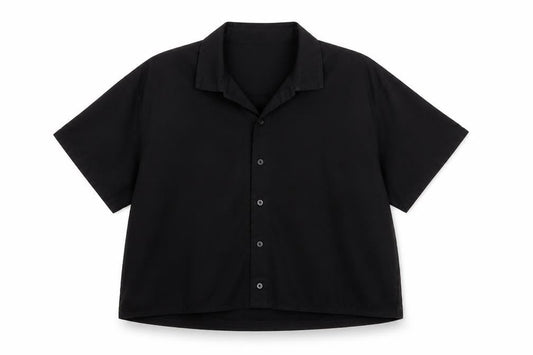 Bananeira Da Silva Womens Black Cotton Collared Button-Up Shirt M