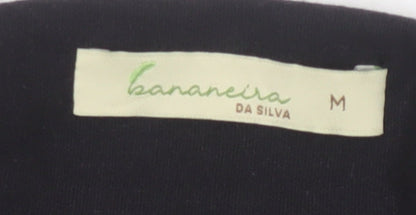 Bananeira Da Silva Womens Black Cotton Collared Button-Up Shirt M