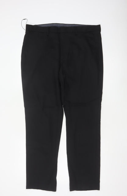 Marks and Spencer Men’s Black Regular Fit Wool Dress Trousers 36” Waist