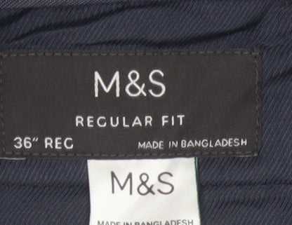 Marks and Spencer Men’s Black Regular Fit Wool Dress Trousers 36” Waist