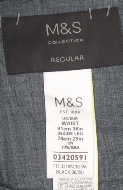 Marks and Spencer Men's Black Regular Fit Dress Trousers 36W 29L