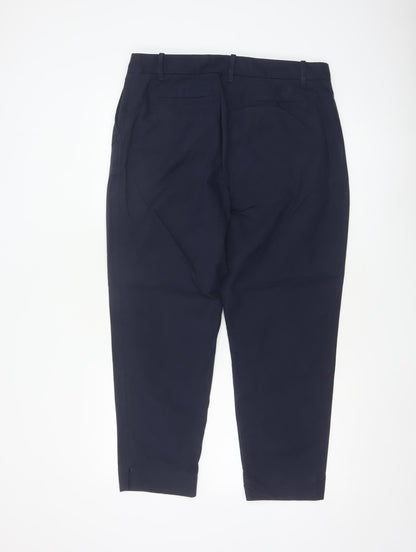 Marks and Spencer Women's Navy Blue Cotton Blend Ankle Trousers Size 14 Short