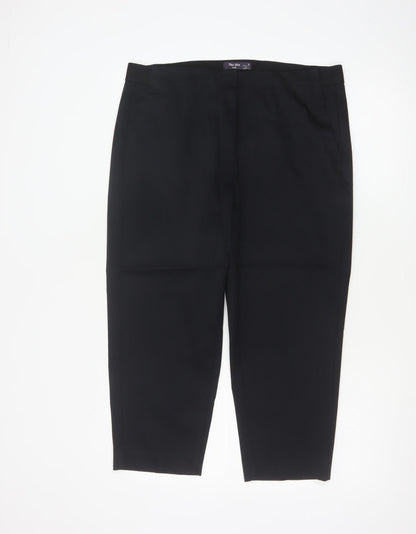 Marks and Spencer Womens Black Size 16 Cropped Cotton Blend Trousers