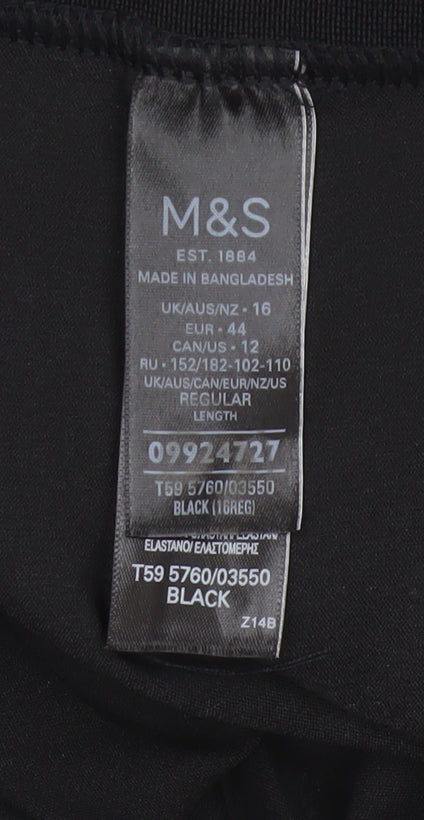 Marks and Spencer Womens Black Size 16 Cropped Cotton Blend Trousers