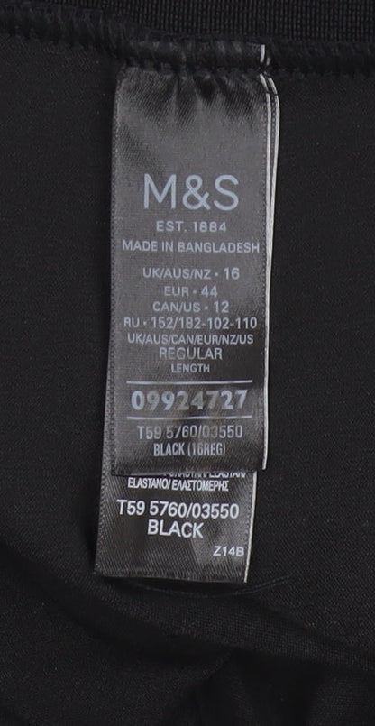 Marks and Spencer Womens Black Size 16 Cropped Cotton Blend Trousers