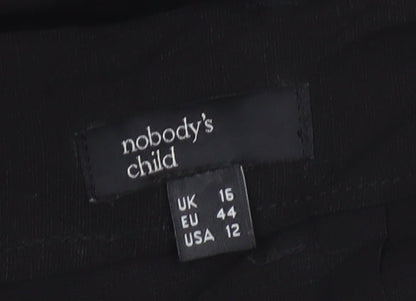 Nobody's Child Women's Black Linen Blend Paperbag Wide Leg Trousers Size 16