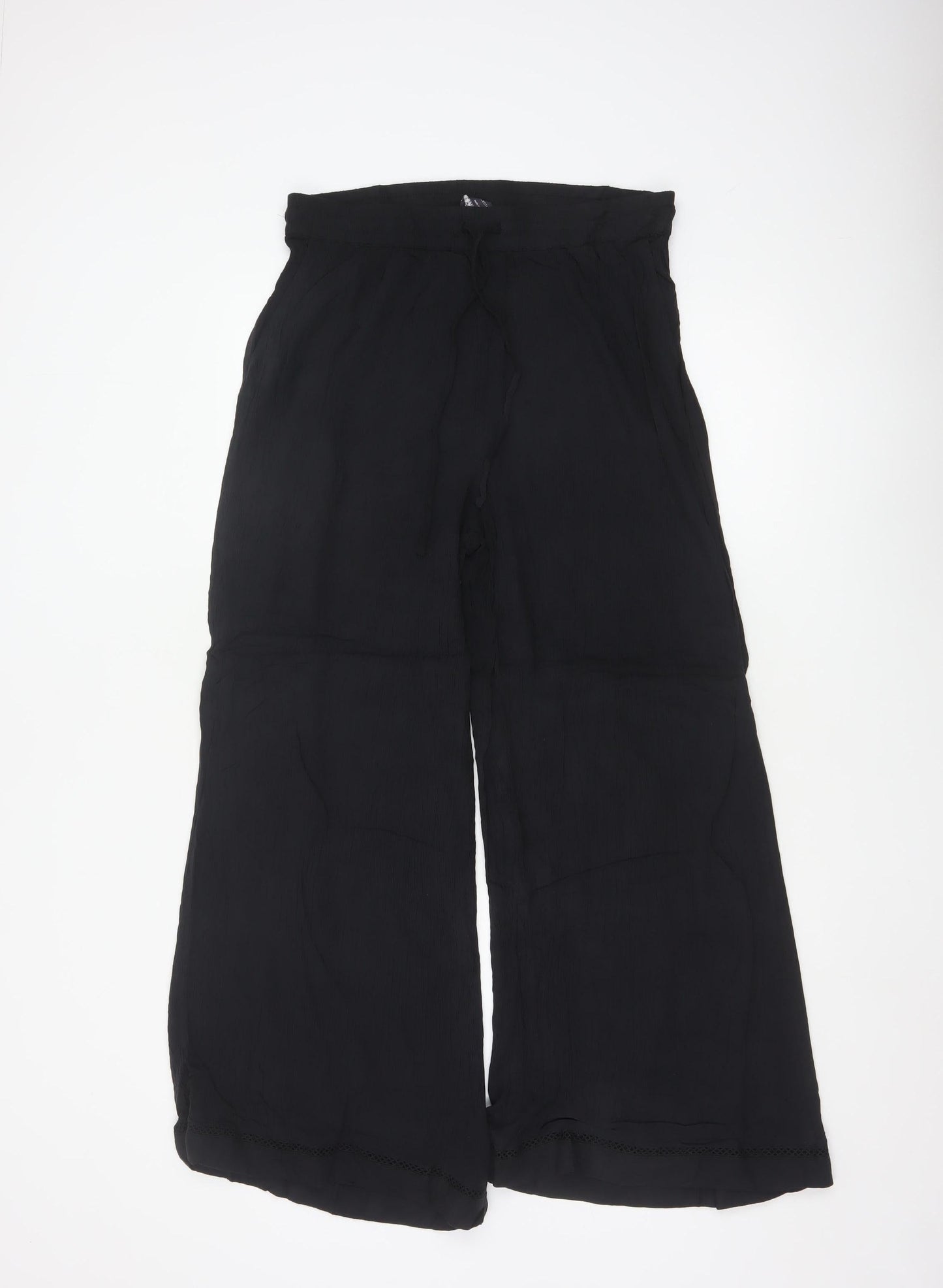 Marks and Spencer Women Black Size 14 Wide-Leg Viscose Trousers