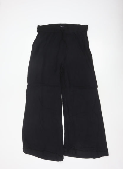 Marks and Spencer Women Black Size 14 Wide-Leg Viscose Trousers
