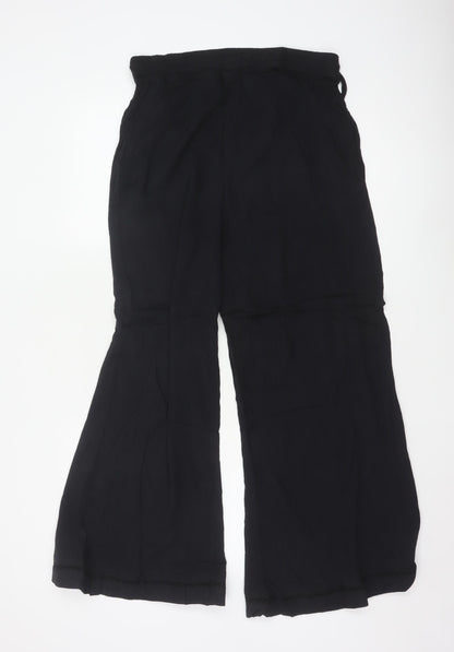 Marks and Spencer Women Black Size 14 Wide-Leg Viscose Trousers