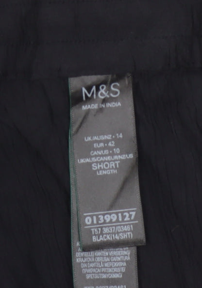 Marks and Spencer Women Black Size 14 Wide-Leg Viscose Trousers