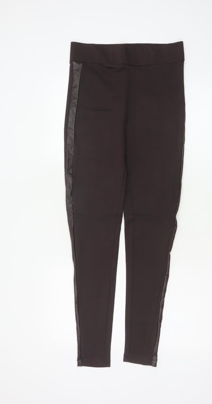 Marks and Spencer Women’s Brown Faux Leather Panel Leggings Size 10 Long