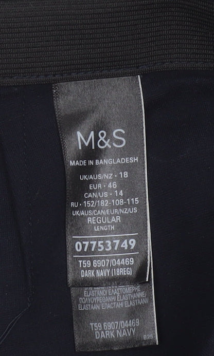 Marks and Spencer Women Dark Navy Trousers Size 18 Regular Viscose Blend