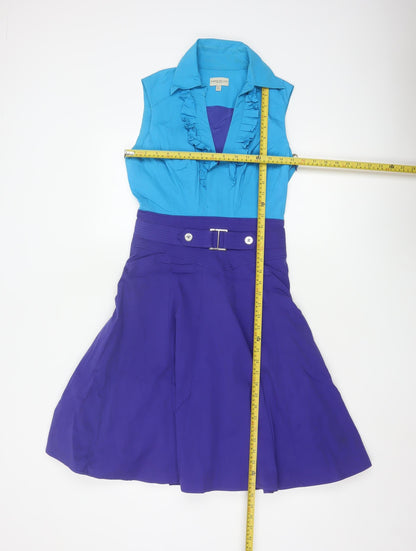 Karen Millen Women Blue Colourblock Fit & Flare Dress Size 10
