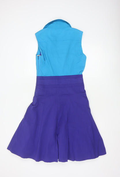 Karen Millen Women Blue Colourblock Fit & Flare Dress Size 10
