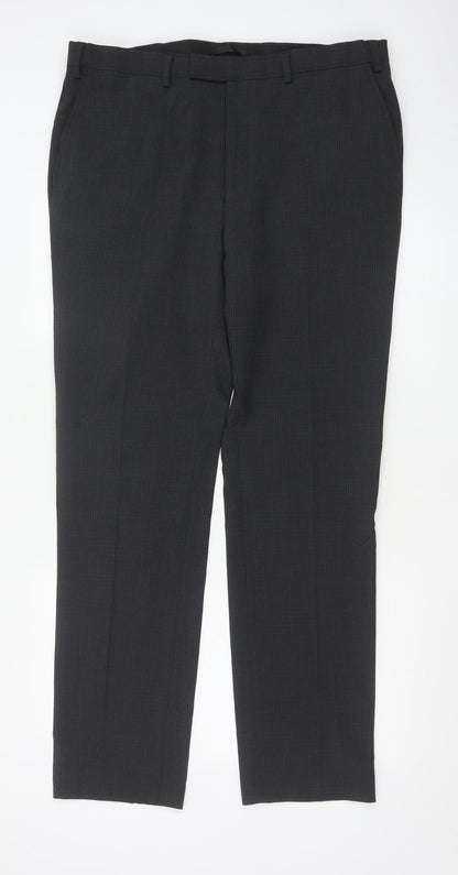 Marks and Spencer Men's Black Slim Fit Wool Blend Dress Trousers 36W 33L