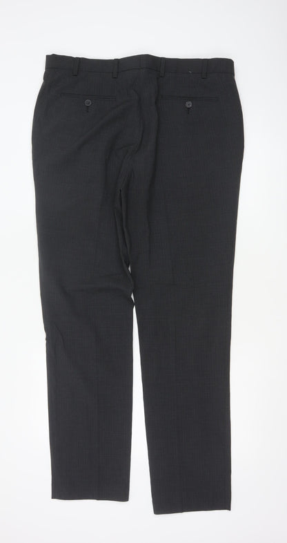 Marks and Spencer Men's Black Slim Fit Wool Blend Dress Trousers 36W 33L