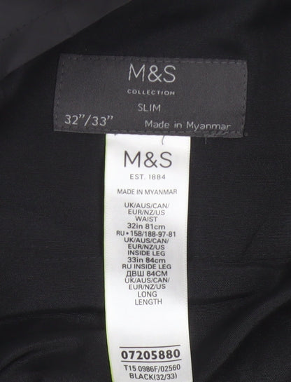 Marks and Spencer Men's Black Slim Fit Formal Trousers 32W 33L