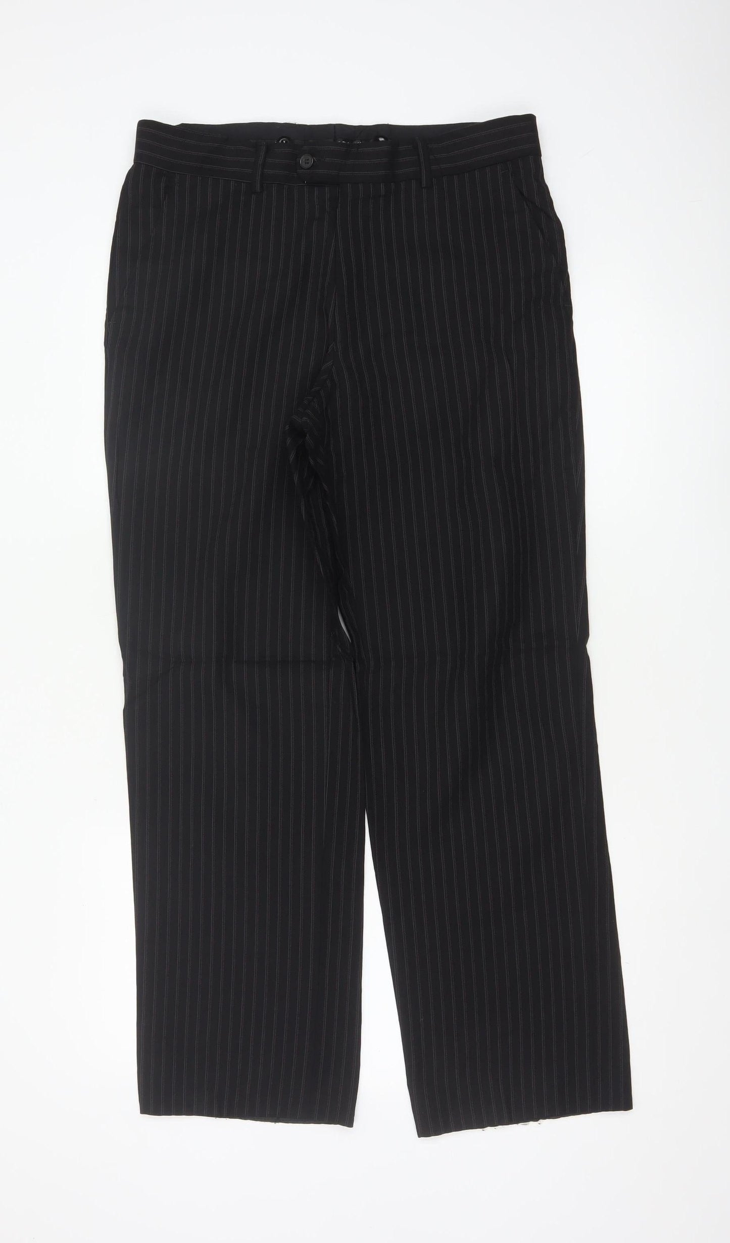 Jeff Banks Men's Black Pinstripe Wool Dress Pants 32in Waist
