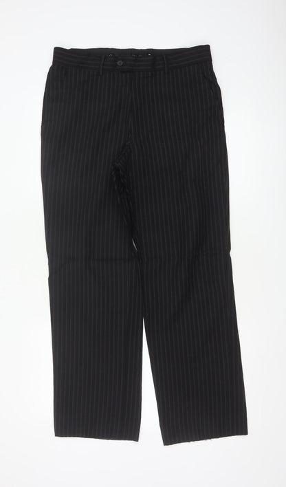 Jeff Banks Men's Black Pinstripe Wool Dress Pants 32in Waist