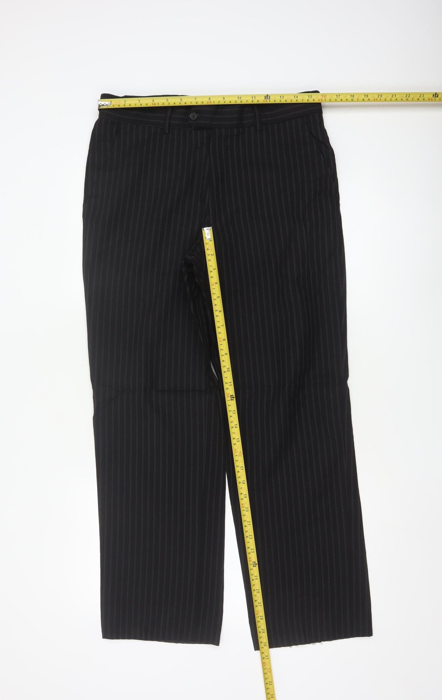 Jeff Banks Men's Black Pinstripe Wool Dress Pants 32in Waist