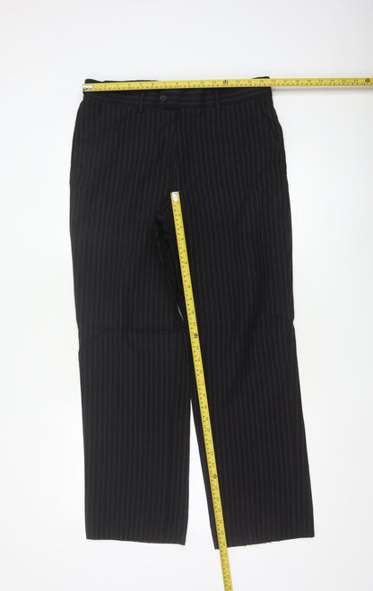 Jeff Banks Men's Black Pinstripe Wool Dress Pants 32in Waist