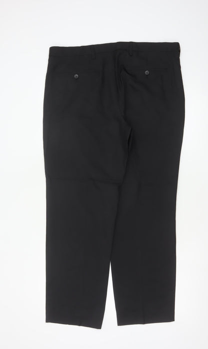 Marks and Spencer Men's Black Regular Fit Trousers 36in Waist 29in Leg