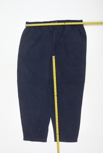 Marks and Spencer Women’s Navy Linen Blend Ankle Trousers Size 18 Short