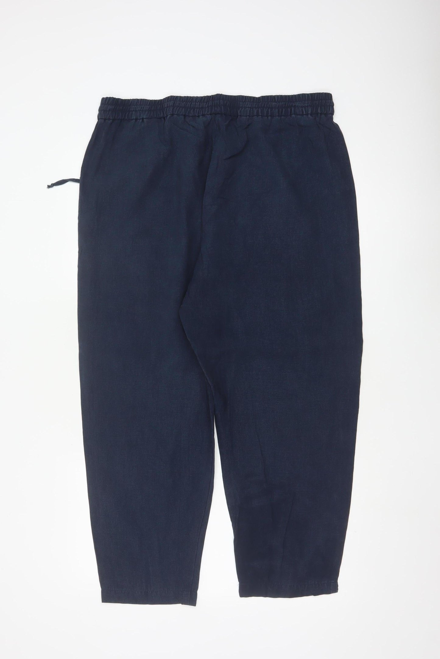 Marks and Spencer Women’s Navy Linen Blend Ankle Trousers Size 18 Short