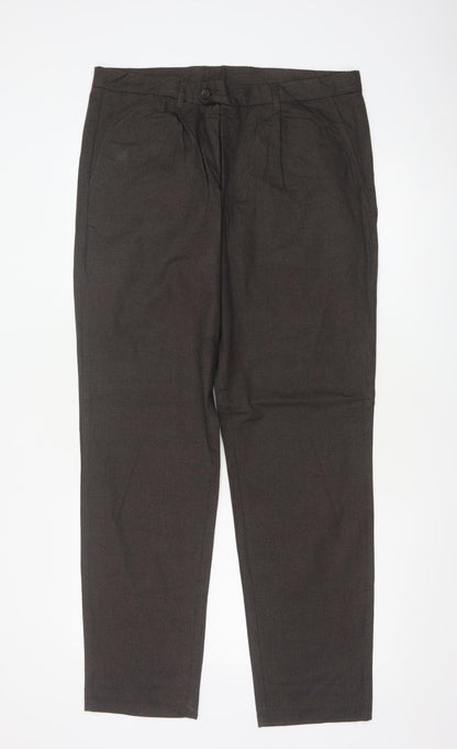 Jaeger Men's Brown Regular Fit Cotton Pleated Chino Trousers 34 in