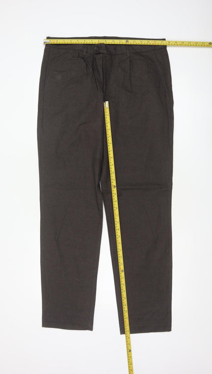Jaeger Men's Brown Regular Fit Cotton Pleated Chino Trousers 34 in