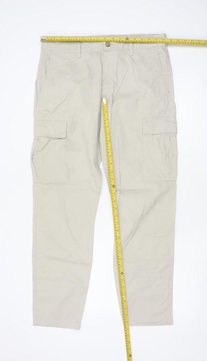 Marks and Spencer Men's Beige Cargo Trousers Size M 34x31 Cotton