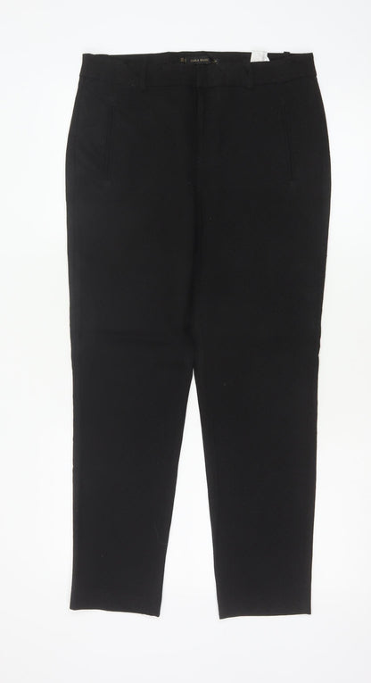 Zara Basic Women Black Slim Trousers Size 10 Polyester Blend