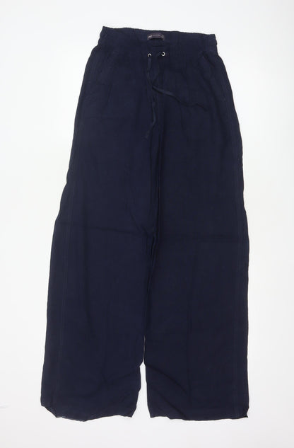 Marks and Spencer Womens Navy Linen Wide-Leg Trousers Size 8