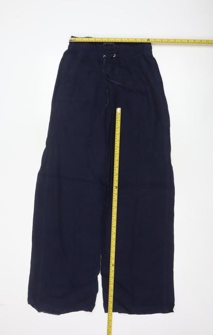 Marks and Spencer Womens Navy Linen Wide-Leg Trousers Size 8