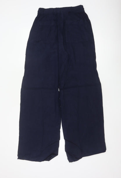 Marks and Spencer Womens Navy Linen Wide-Leg Trousers Size 8