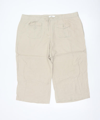 Marks and Spencer Womens Beige Linen Blend Cropped Trousers UK 20
