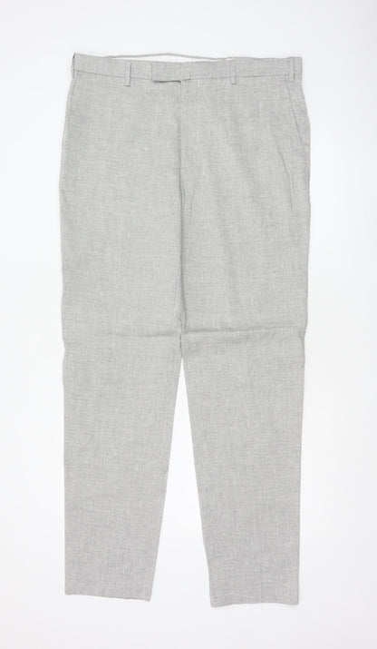 Marks and Spencer Mens Grey Linen Blend Tailored Chino Trousers 36W 36L
