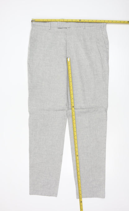 Marks and Spencer Mens Grey Linen Blend Tailored Chino Trousers 36W 36L